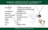 Collar de amatista con diamantes en oro blanco 14kt. 45CM AM-0.45CTS. D-0.07CTS.