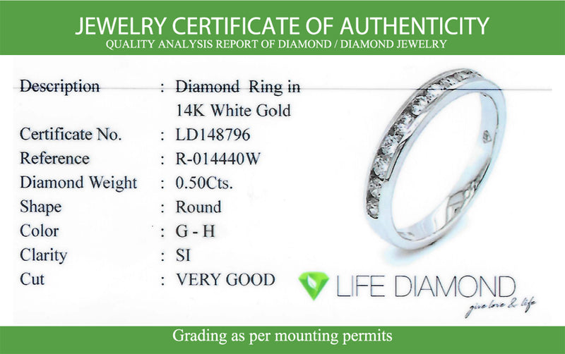 (LD) Banda con diamantes de laboratorio  en oro blanco 14kt. D-0.50CTS.