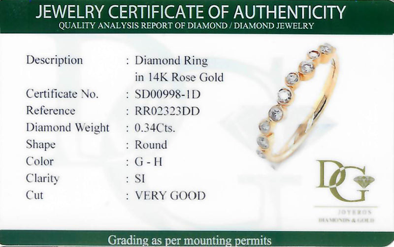 (ND) Banda con diamantes en oro rosado 14k