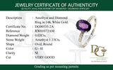 Anillo de amatista con diamantes en oro blanco 14kt.