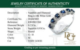 Anillo de zafiros con diamantes en oro blanco 14kt.
