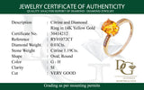 Anillo de citrino con diamantes en oro amarillo 14kt. CT-1.19CTS. D-0.03CTS.