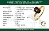 Anillo de topacio humo con diamantes en oro amarillo 14kt. QS-1.5CTS. D-0.03CTS.