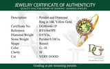 Anillo de peridoto con diamantes en oro amarillo 14kt. PD-0.54CTS. D-0.07CTS.