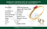 Anillo de rubí con diamantes en oro amarillo 14kt. R-0.13CTS. D-0.12CTS.