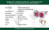 Aretes de rubíes con diamantes en oro blanco 14kt. R-1.00CTS. D-0.38CTS.