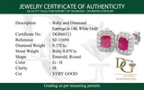 Aretes de rubíes con diamantes en oro blanco 14kt. R-0.87CTS. D-0.37CTS.