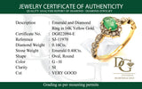 Anillo de esmeralda con diamantes en oro amarillo 14kt. E-0.40CTS. D-0.16CTS.