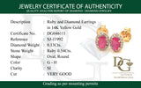 Aretes con rubí y diamantes en oro amarillo 14KT