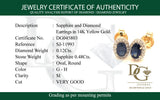 Aretes de zafiros con diamantes en oro amarillo 14kt. S-0.48CTS. D-0.12CTS.
