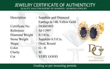Aretes con zafiro y diamantes en oro amarillo 14KT