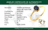 Anillo con zafiro y diamantes en oro amarillo 14KT