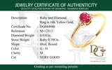 Anillo con rubí y diamantes en oro amarillo 14KT