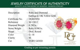 Aretes con rubí y diamantes en oro amarillo 14KT