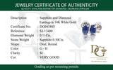 Aretes con zafiro y diamantes en oro blanco 14KT