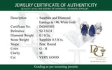 Aretes con zafiro y diamantes en oro blanco 14KT