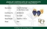 Aretes con zafiro en oro amarillo 14KT