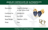 Aretes con zafiro en oro amarillo 14KT