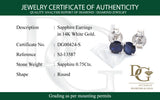 Aretes con zafiro en oro blanco 14KT