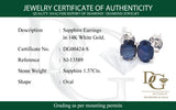 Aretes con zafiro en oro blanco 14KT