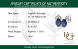 Aretes con zafiro en oro blanco 14KT