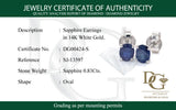 Aretes con zafiro en oro blanco 14KT