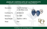 Aretes con zafiro en oro blanco 14KT