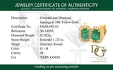 Aretes con esmeralda y diamantes en oro amarillo 18KT