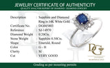 Anillo con zafiro y diamantes en oro blanco 14KT