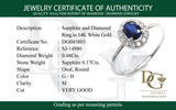 Anillo con zafiro y diamantes en oro blanco 14KT
