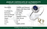 Anillo con zafiro y diamantes en oro blanco 14KT