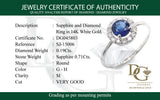Anillo con zafiro y diamantes en oro blanco 14KT