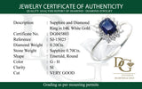 Anillo con zafiro y diamantes en oro blanco 14KT
