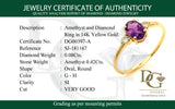 Anillo de amatista con diamantes en oro amarillo 14kt.