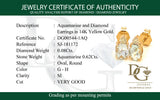 Aretes de aguamarina con diamantes en oro amarillo 14kt.