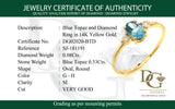 Anillo de topacio azul con diamantes en oro amarillo 14kt.