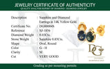 Aretes con zafiros con diamantes en oro amarillo 14k