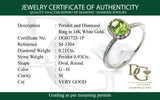 Anillo de Peridoto con diamantes en oro blanco 14k.