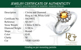 Anillo de citrino con diamantes en oro blanco 14kt.