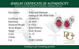 Aretes con rubí y diamantes en oro blanco 14KT