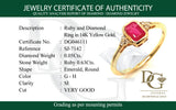 Anillo de rubí con diamantes en oro amarillo 14kt. R-0.63CTS. D-0.05CTS.