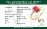 Anillo de rubí con diamantes en oro amarillo 14kt. R-0.70CTS. D-0.16CTS.