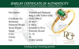 Anillo de esmeralda con diamantes en oro amarillo 14kt. E-0.23CTS. D-0.10CTS.