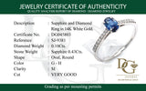 Anillo con zafiro y diamantes en oro blanco 14KT