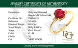 Anillo de rubí con diamantes en oro amarillo 14kt. R-0.88CTS. D-0.03CTS.