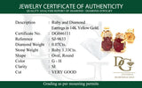 Aretes con rubí y diamantes en oro amarillo 14KT