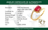 Anillo de rubí con diamantes en oro amarillo 14kt. R-1.25CTS. D-0.18CTS.
