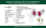 Aretes de rubíes con diamantes en oro blanco 14kt. R-0.55CTS. D-0.38CTS.