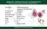 Aretes de rubíes con diamantes en oro blanco 14kt. R-0.72CTS. D-0.33CTS.