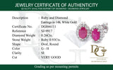 Aretes de rubíes con diamantes en oro blanco 14kt. R-0.93CTS. D-0.26CTS.